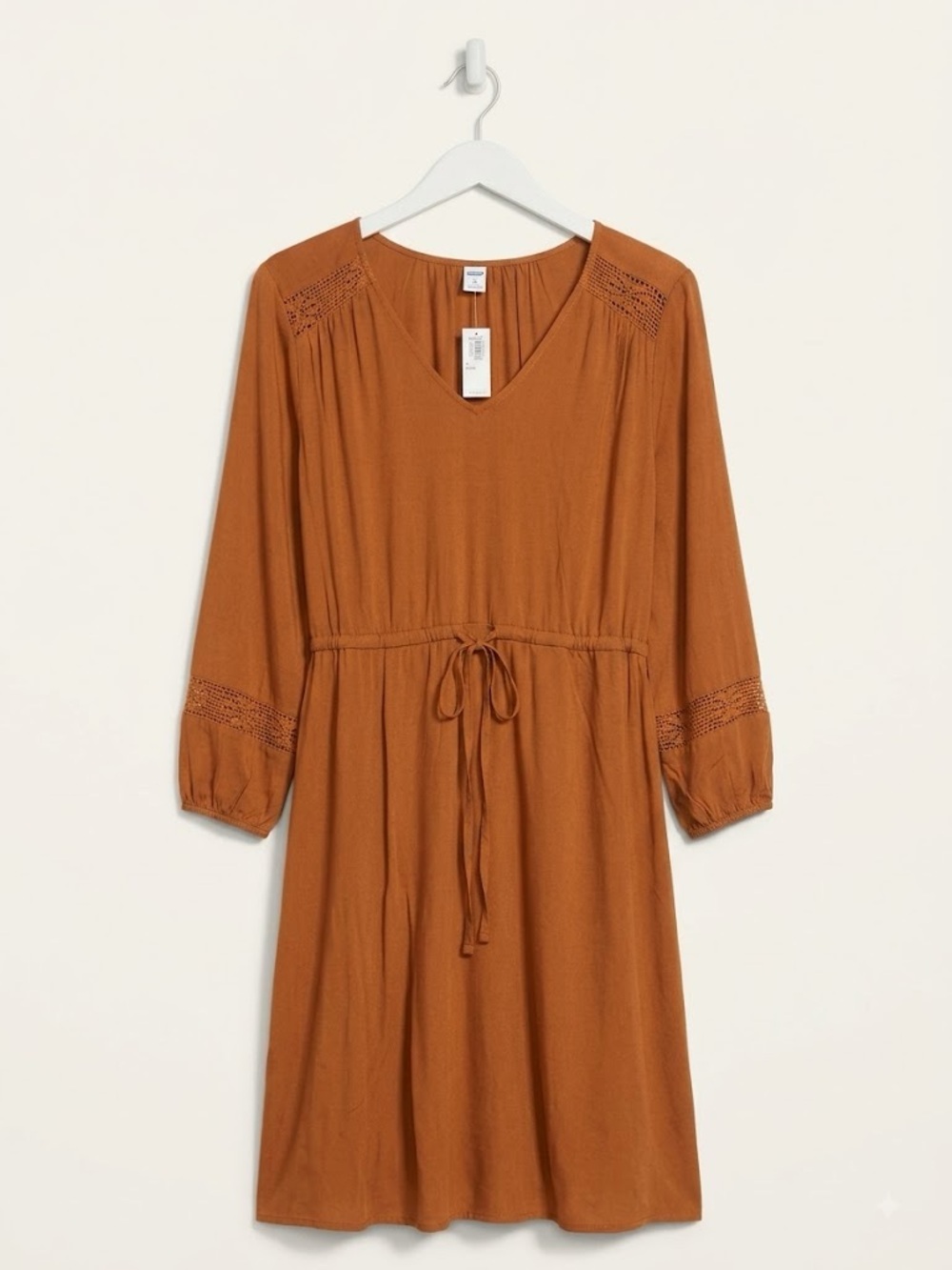 Old Navy Rust-Orange V-Neck Drawstring Waist Mini Dress Petite